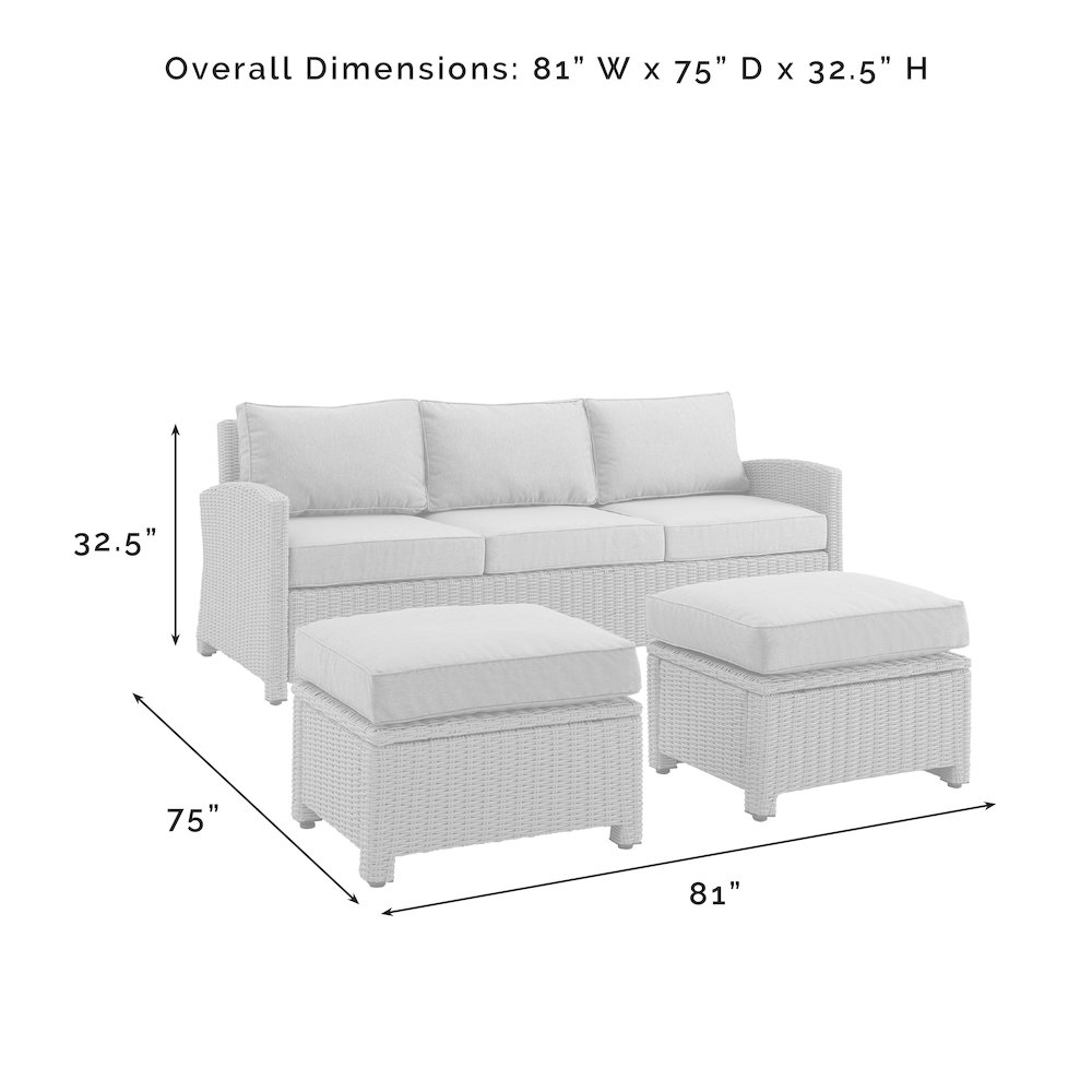 Bradenton 3Pc Wicker Outdoor Sofa Patio Furniture Set - Sofa & 2 Ottomans. Picture 7