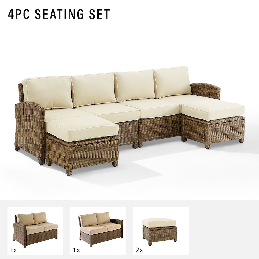 Bradenton 4Pc Outdoor Sectional Furniture Set, Left&Right Loveseat, 2 Ottomans. Picture 5
