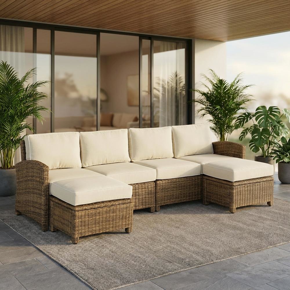 Weathered Brown 4-Piece Outdoor Sectional Sofa Set with Ottomans. Picture 2