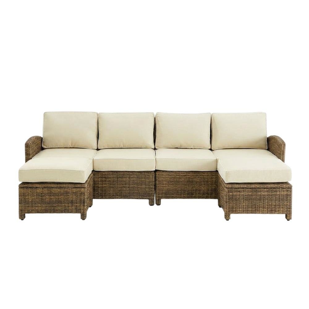 Weathered Brown 4-Piece Outdoor Sectional Sofa Set with Ottomans. Picture 1