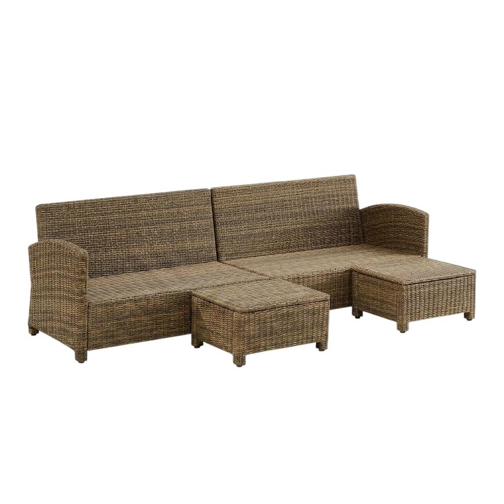 Weathered Brown 4-Piece Outdoor Sectional Sofa Set with Ottomans. Picture 4
