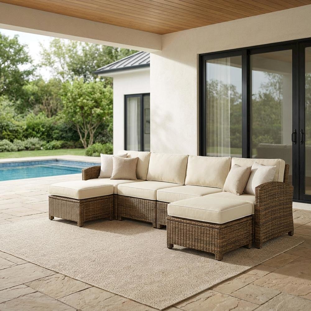 Weathered Brown 4-Piece Outdoor Sectional Sofa Set with Ottomans. Picture 3