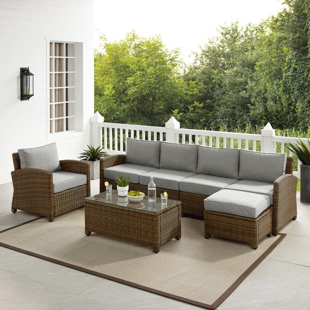 5Pc Outdoor Furniture Set, Left&Right Loveseat, Armchair, Coffee Table, Ottoman. Picture 2