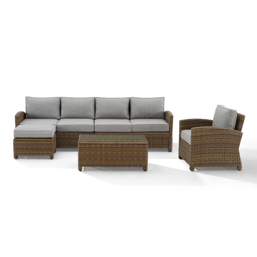5Pc Outdoor Furniture Set, Left&Right Loveseat, Armchair, Coffee Table, Ottoman. Picture 7