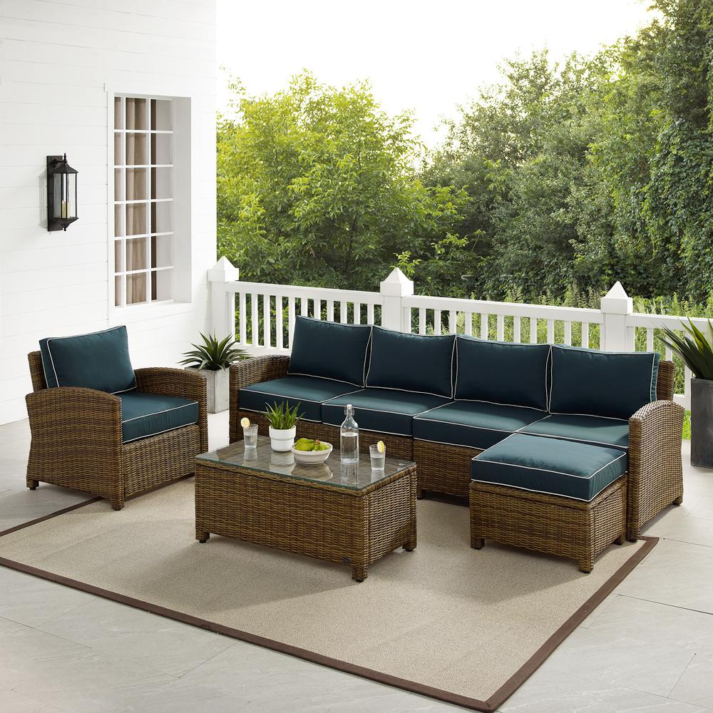 5Pc Outdoor Furniture Set, Left&Right Loveseat, Armchair, Coffee Table, Ottoman. Picture 2