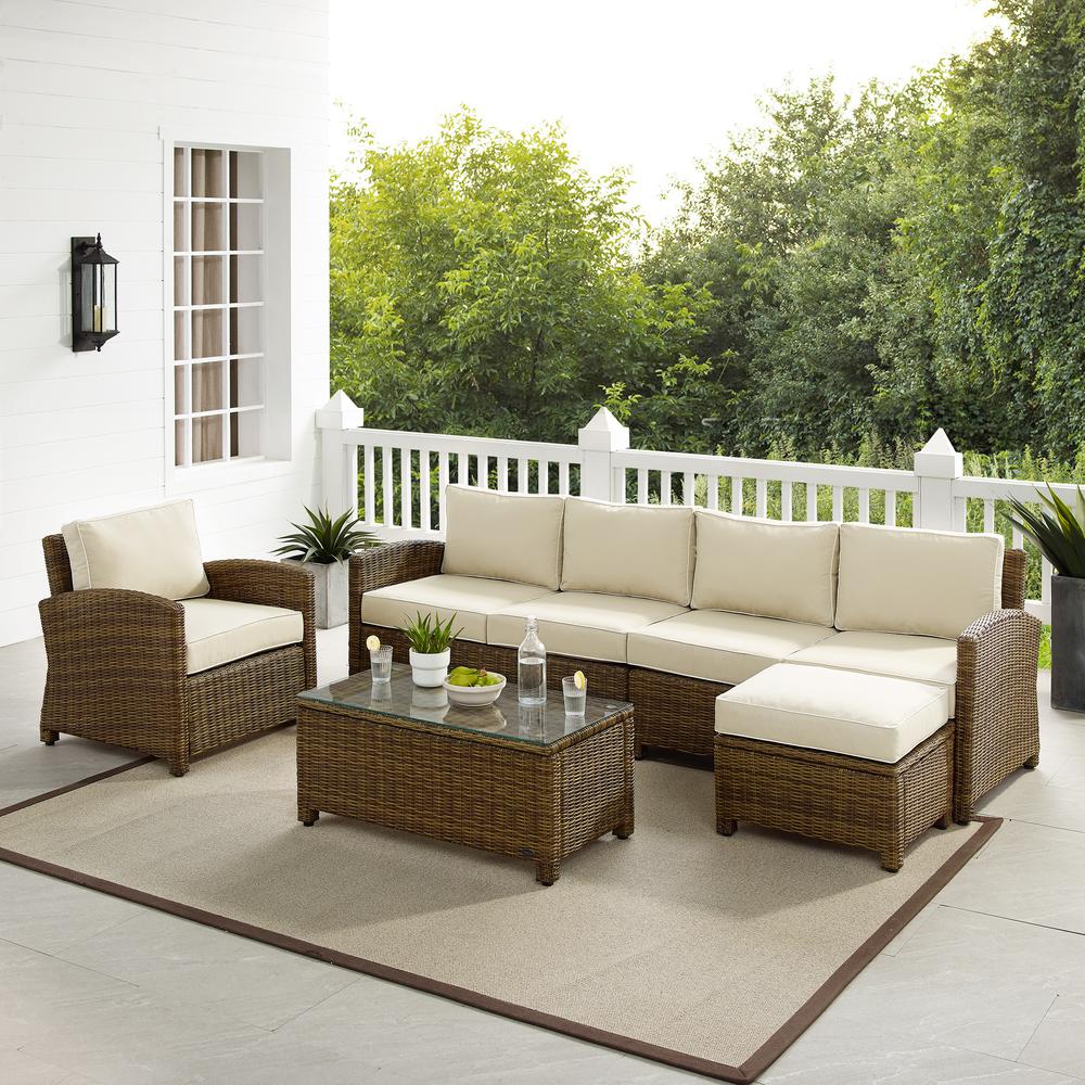 5Pc Outdoor Furniture Set, Left&Right Loveseat, Armchair, Coffee Table, Ottoman. Picture 2