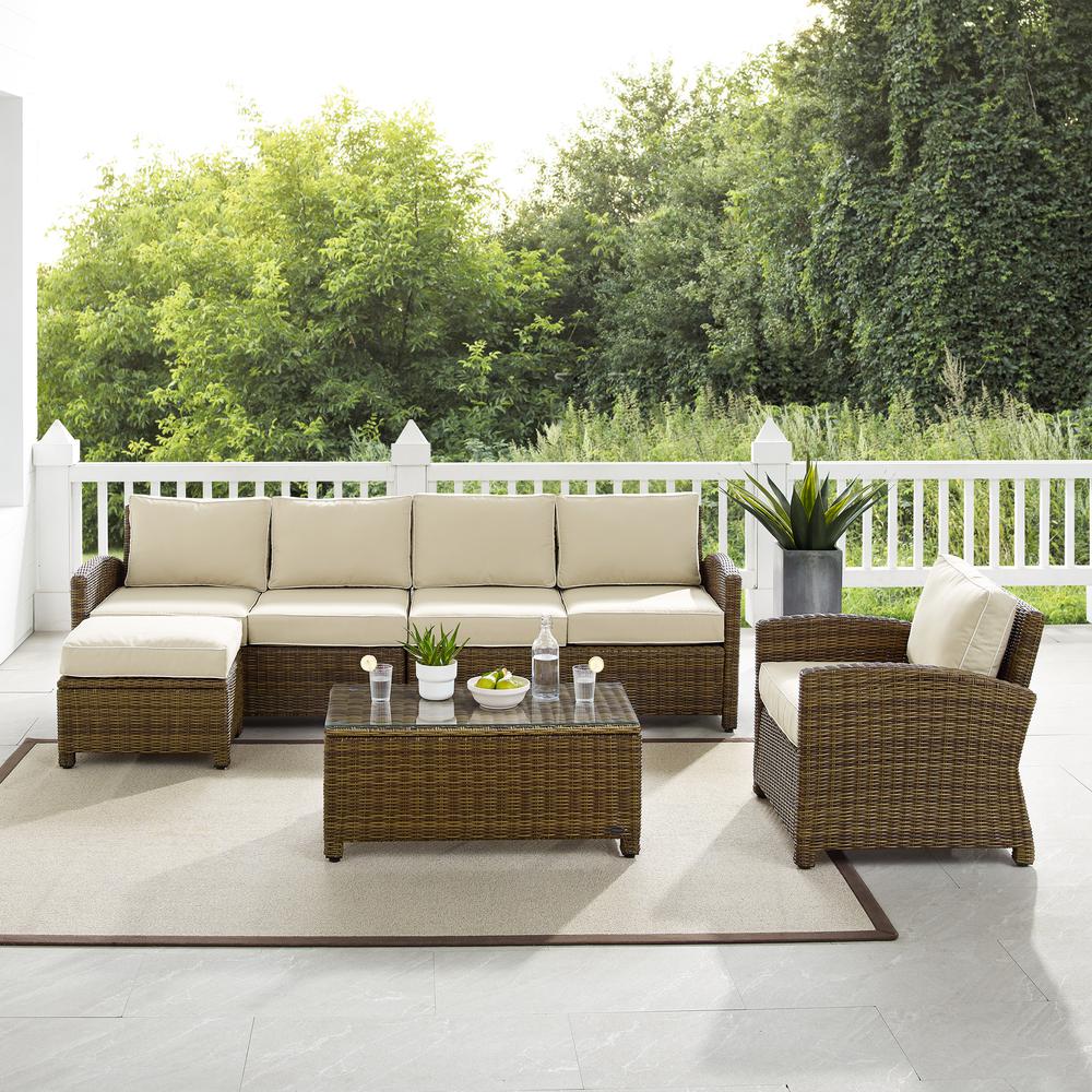 5Pc Outdoor Furniture Set, Left&Right Loveseat, Armchair, Coffee Table, Ottoman. Picture 3
