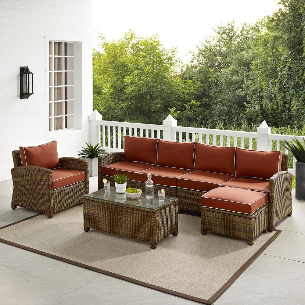 5Pc Outdoor Furniture Set, Left&Right Loveseat, Armchair, Coffee Table, Ottoman. Picture 2