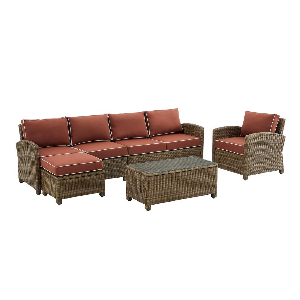 5Pc Outdoor Furniture Set, Left&Right Loveseat, Armchair, Coffee Table, Ottoman. Picture 1