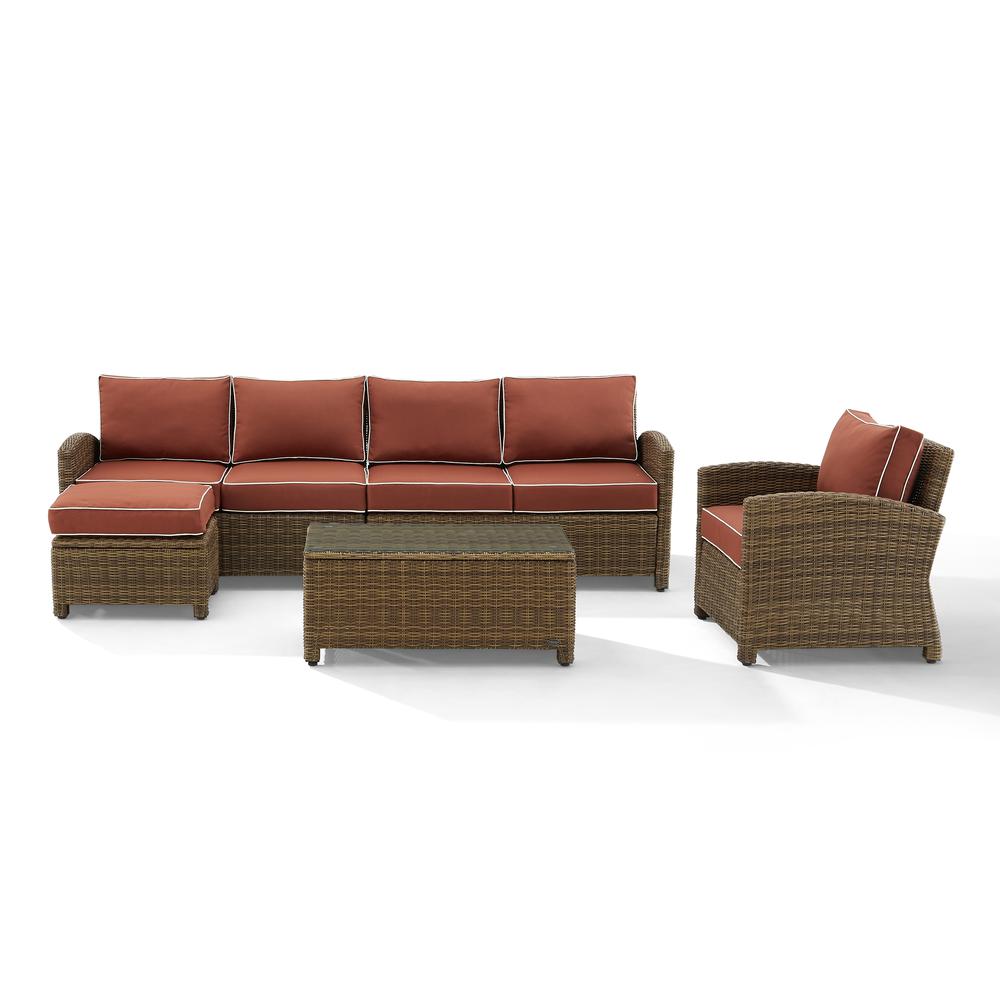 5Pc Outdoor Furniture Set, Left&Right Loveseat, Armchair, Coffee Table, Ottoman. Picture 7