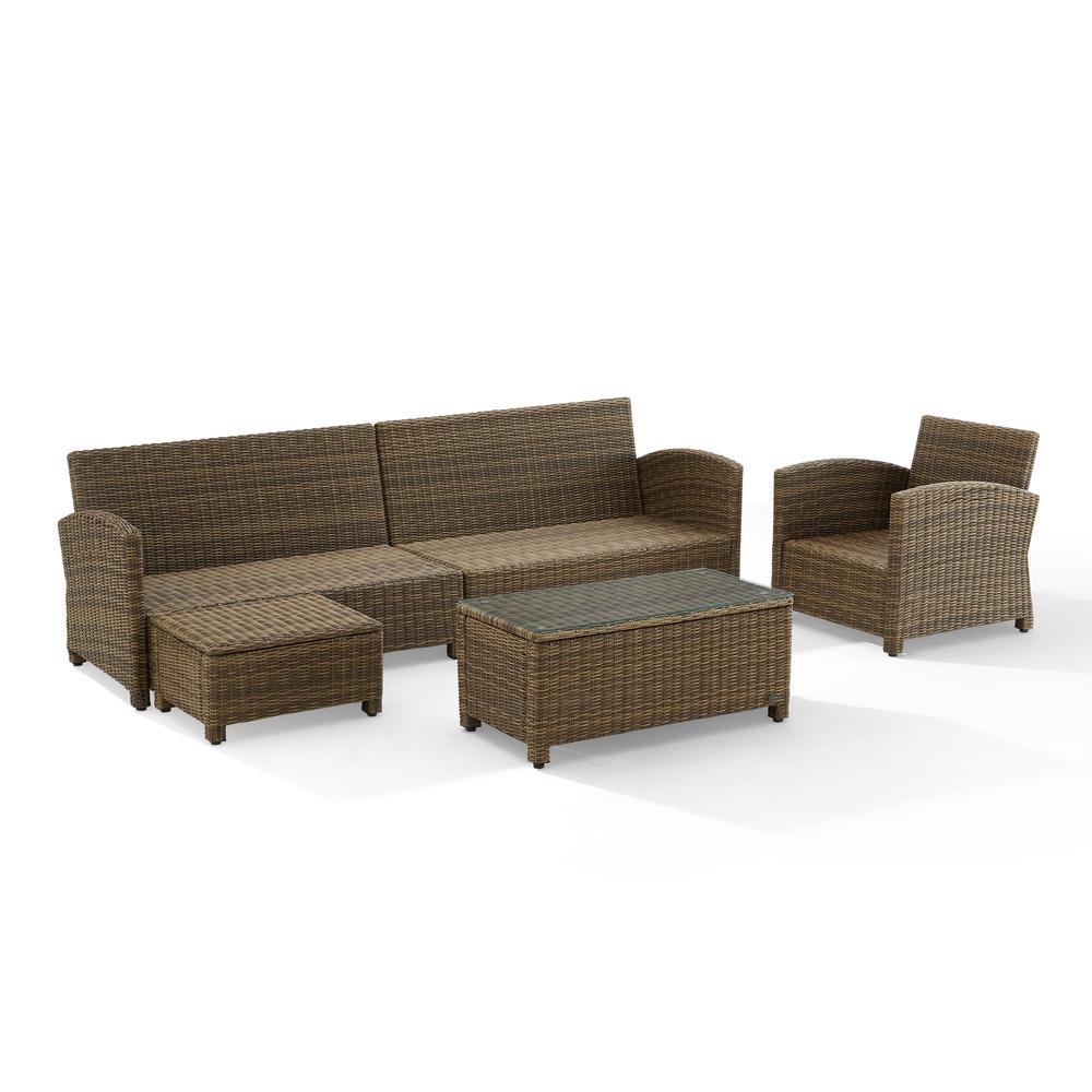 5Pc Outdoor Furniture Set, Left&Right Loveseat, Armchair, Coffee Table, Ottoman. Picture 9