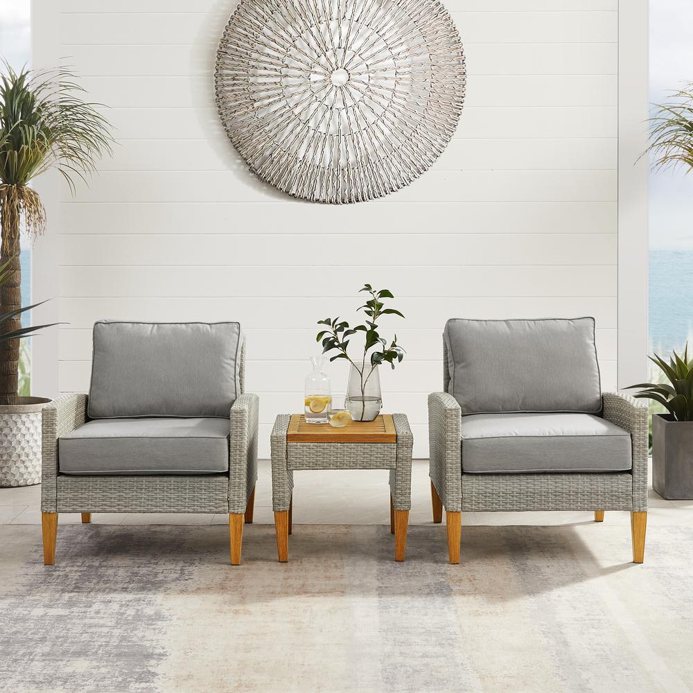Capella 3Pc Wicker Outdoor Chair Set - Side Table & 2 Armchairs. Picture 10