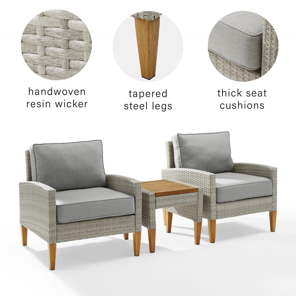 Capella 3Pc Wicker Outdoor Chair Set - Side Table & 2 Armchairs. Picture 17