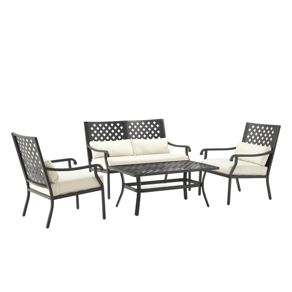 Alistair 4Pc Outdoor Loveseat Furniture Set, Loveseat, Coffee Table, 2 Armchairs. Picture 1