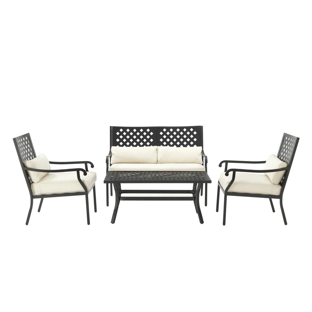 Alistair 4Pc Outdoor Loveseat Furniture Set, Loveseat, Coffee Table, 2 Armchairs. Picture 4