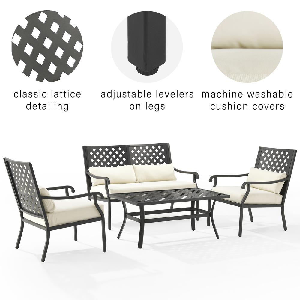 Alistair 4Pc Outdoor Loveseat Furniture Set, Loveseat, Coffee Table, 2 Armchairs. Picture 12