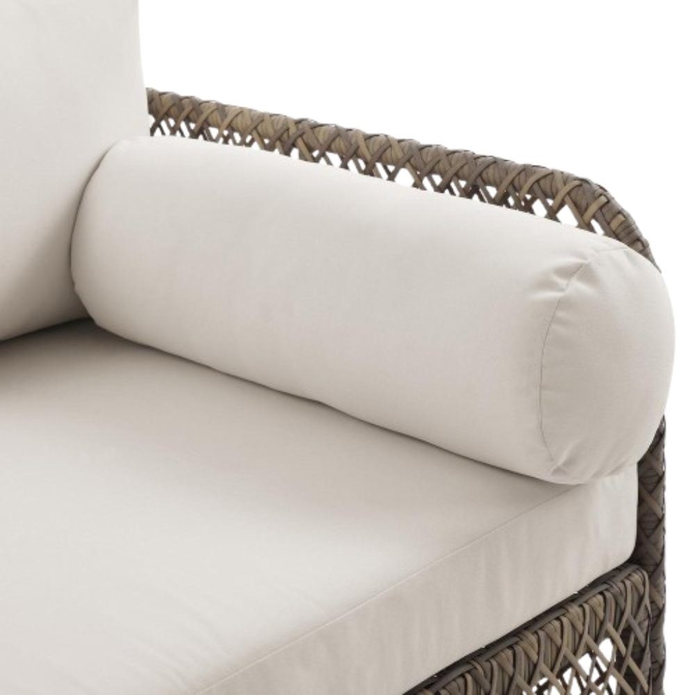 Wicker Outdoor Sofa with Creme Cushions for Patio Relaxation and Garden Seating. Picture 10