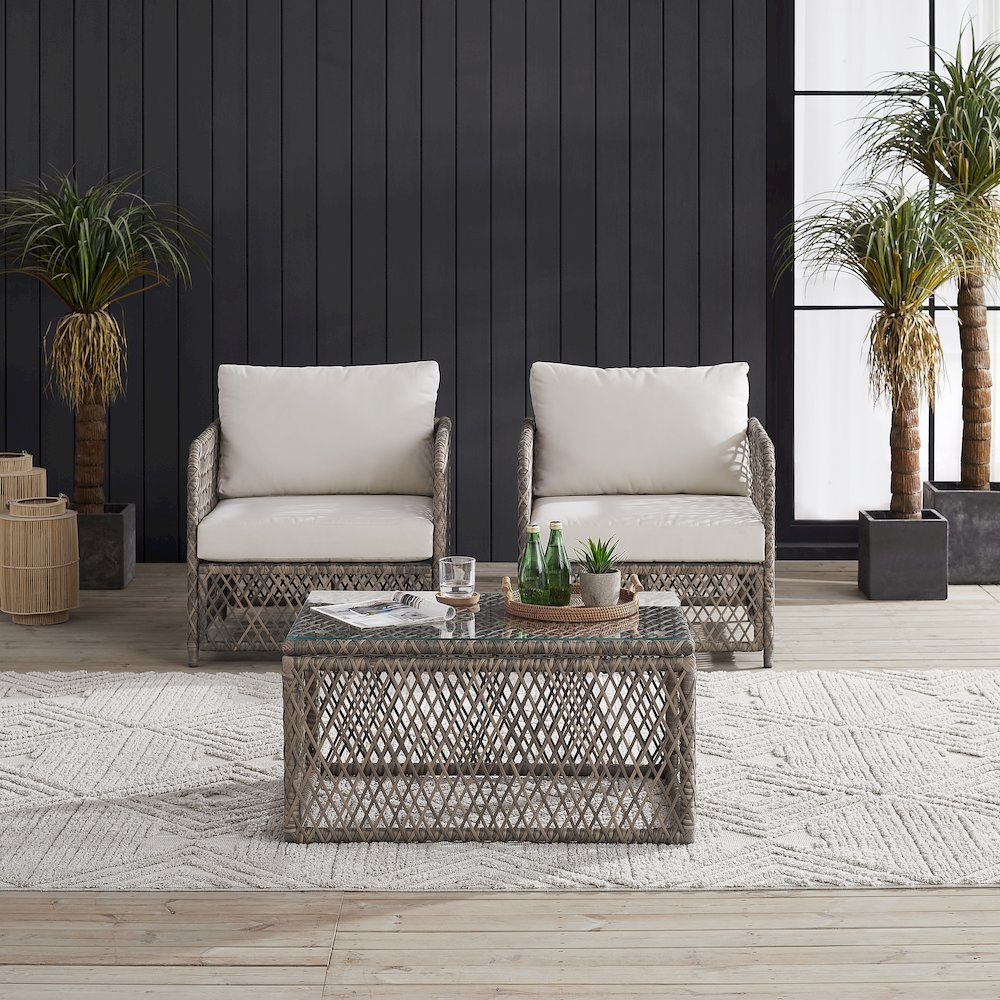 Granite Bay 3-Piece Wicker Outdoor Chair Set - Coffee Table & 2 Chairs. Picture 5