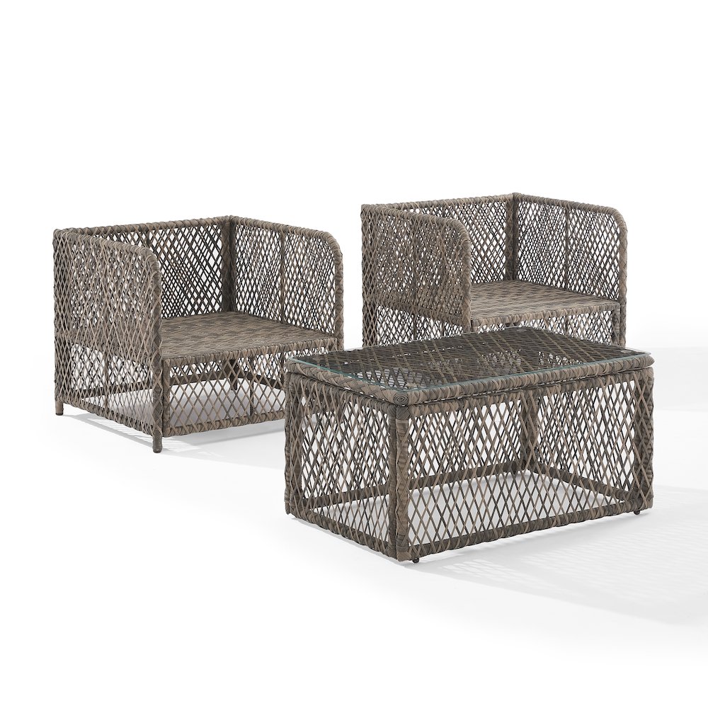 Granite Bay 3-Piece Wicker Outdoor Chair Set - Coffee Table & 2 Chairs. Picture 3