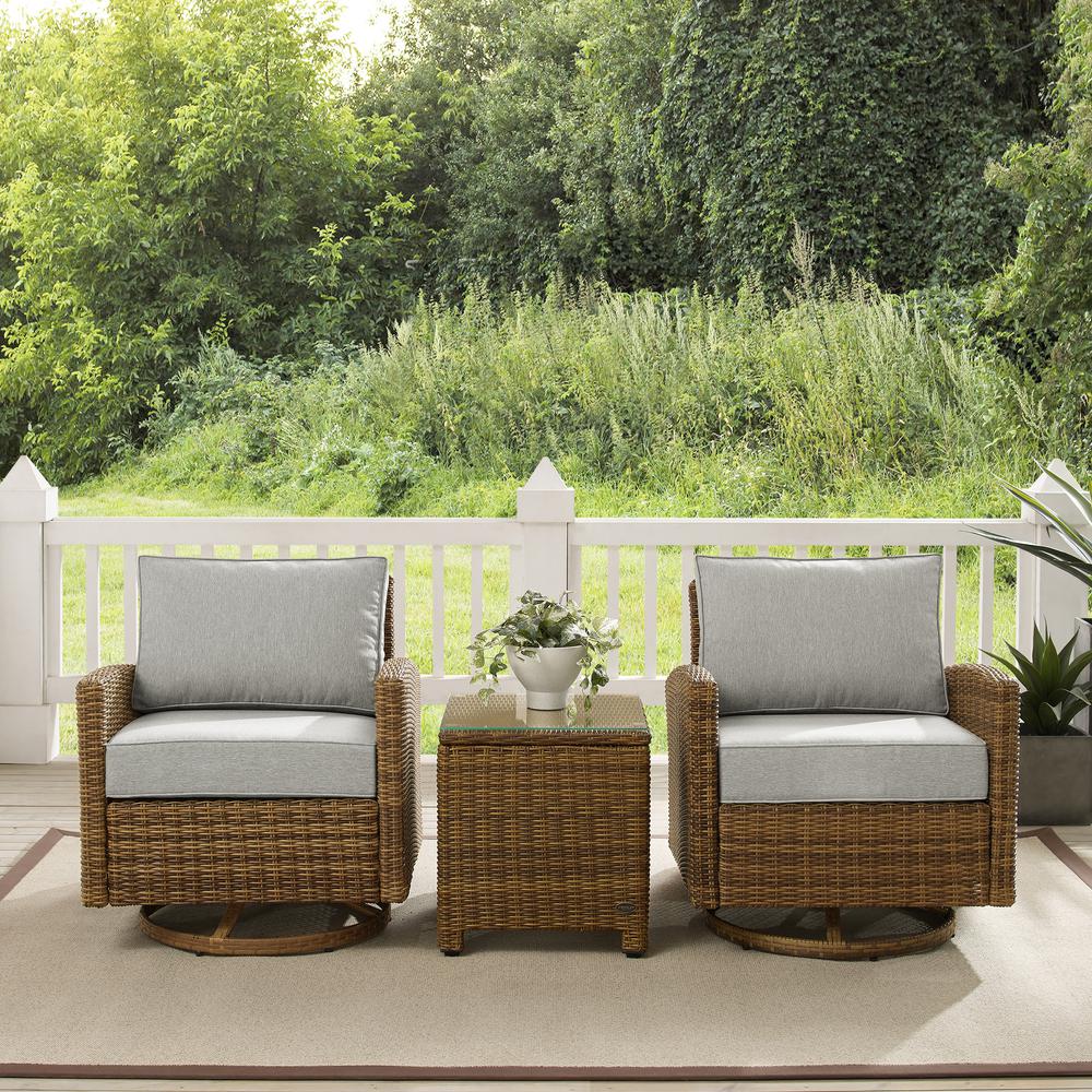 Bradenton 3Pc Wicker Swivel Rocker Outdoor Chair Set, Side Table & 2 Rockers. Picture 3