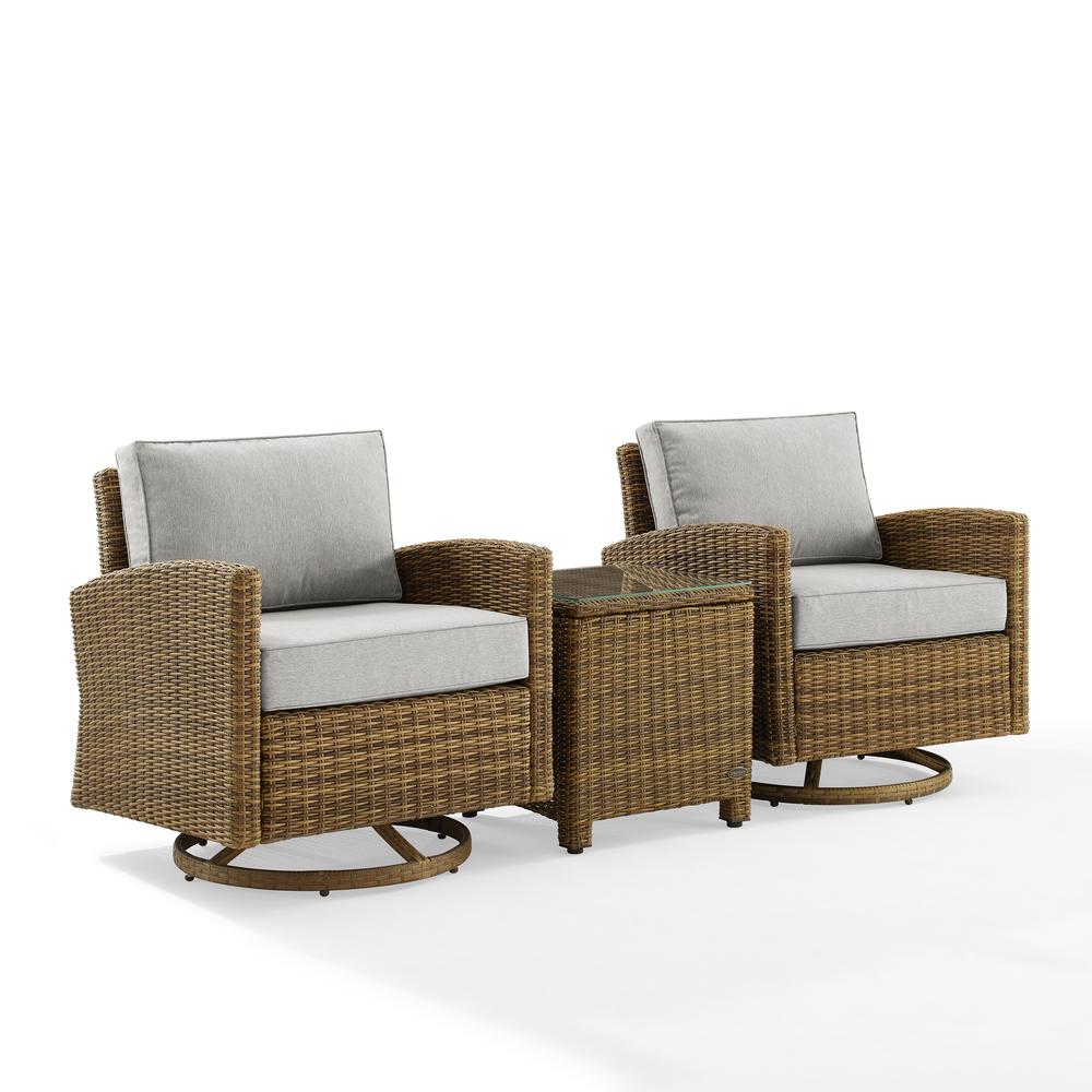 Bradenton 3Pc Wicker Swivel Rocker Outdoor Chair Set, Side Table & 2 Rockers. Picture 1