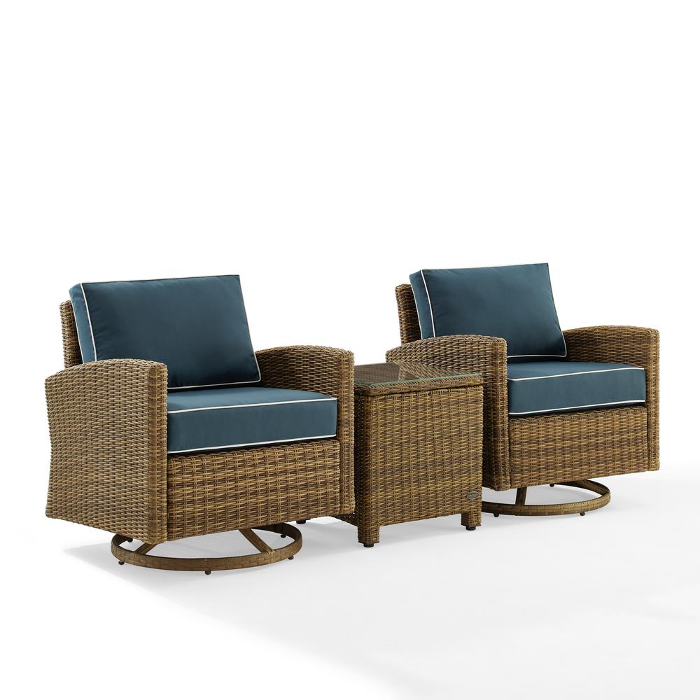 Bradenton 3Pc Wicker Swivel Rocker Outdoor Chair Set, Side Table & 2 Rockers. Picture 1