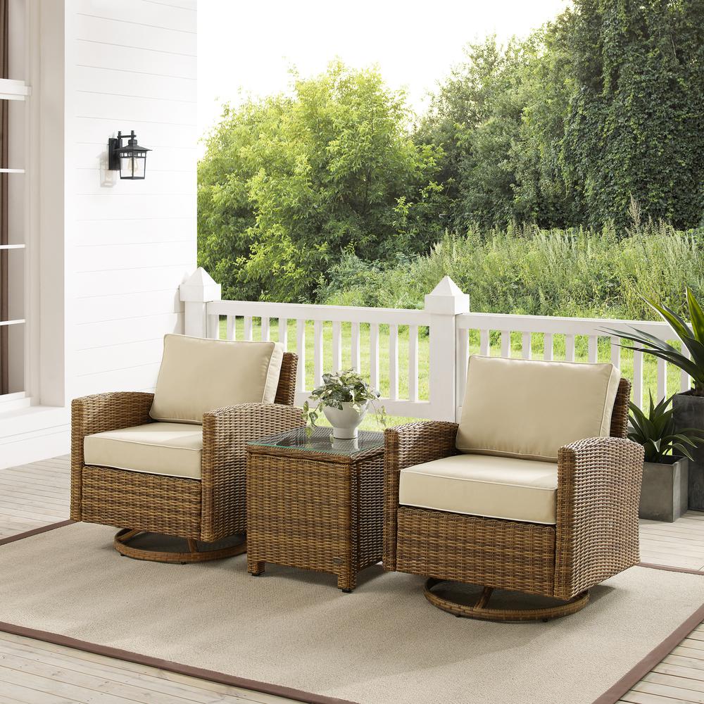 Bradenton 3Pc Wicker Swivel Rocker Outdoor Chair Set, Side Table & 2 Rockers. Picture 2