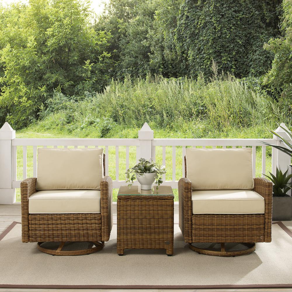 Bradenton 3Pc Wicker Swivel Rocker Outdoor Chair Set, Side Table & 2 Rockers. Picture 3