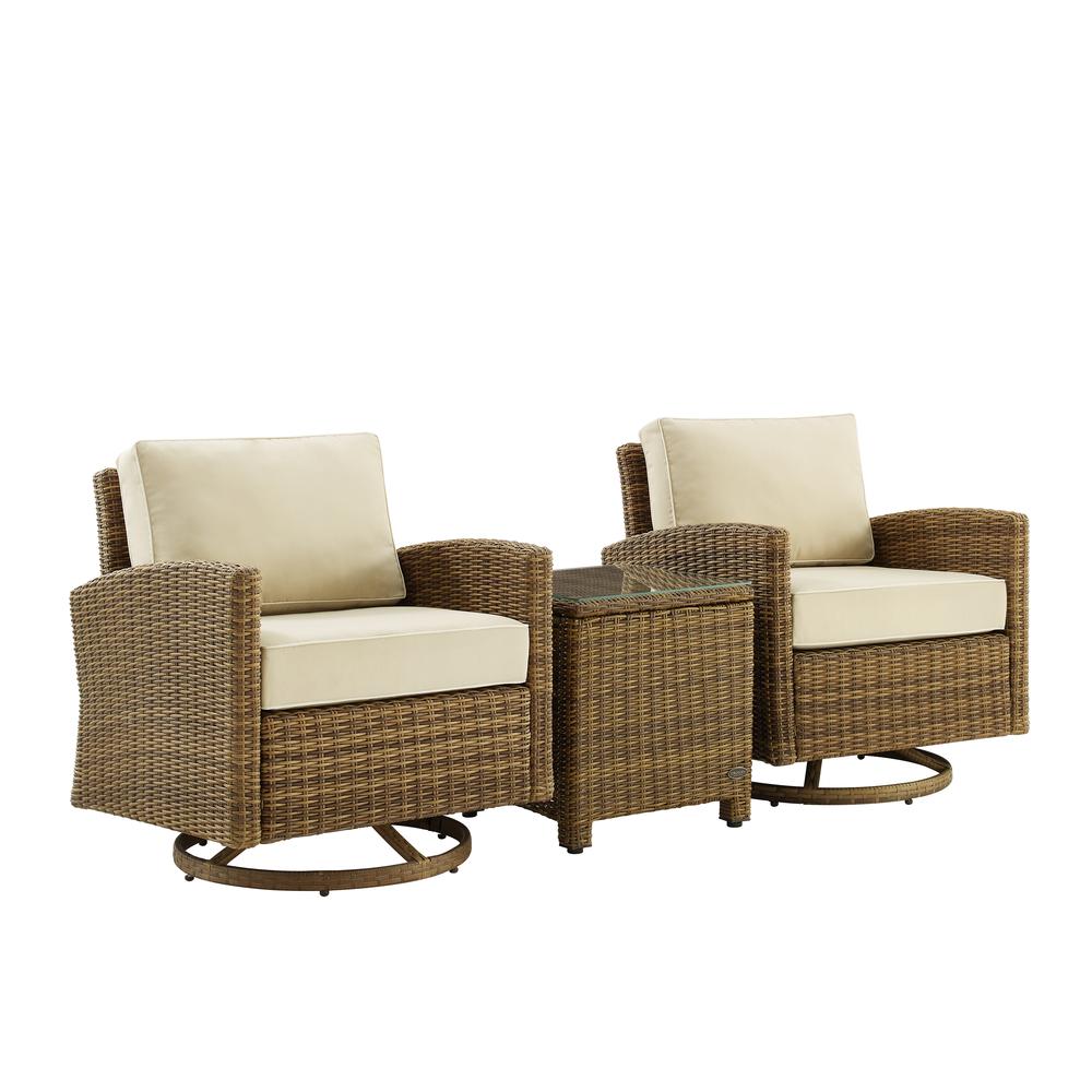 Bradenton 3Pc Wicker Swivel Rocker Outdoor Chair Set, Side Table & 2 Rockers. Picture 1