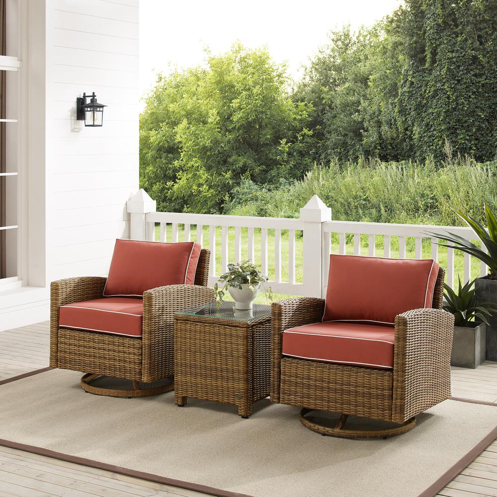 Bradenton 3Pc Wicker Swivel Rocker Outdoor Chair Set, Side Table & 2 Rockers. Picture 2