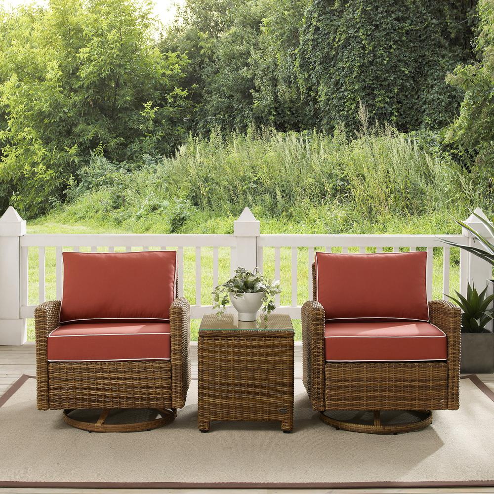 Bradenton 3Pc Wicker Swivel Rocker Outdoor Chair Set, Side Table & 2 Rockers. Picture 3