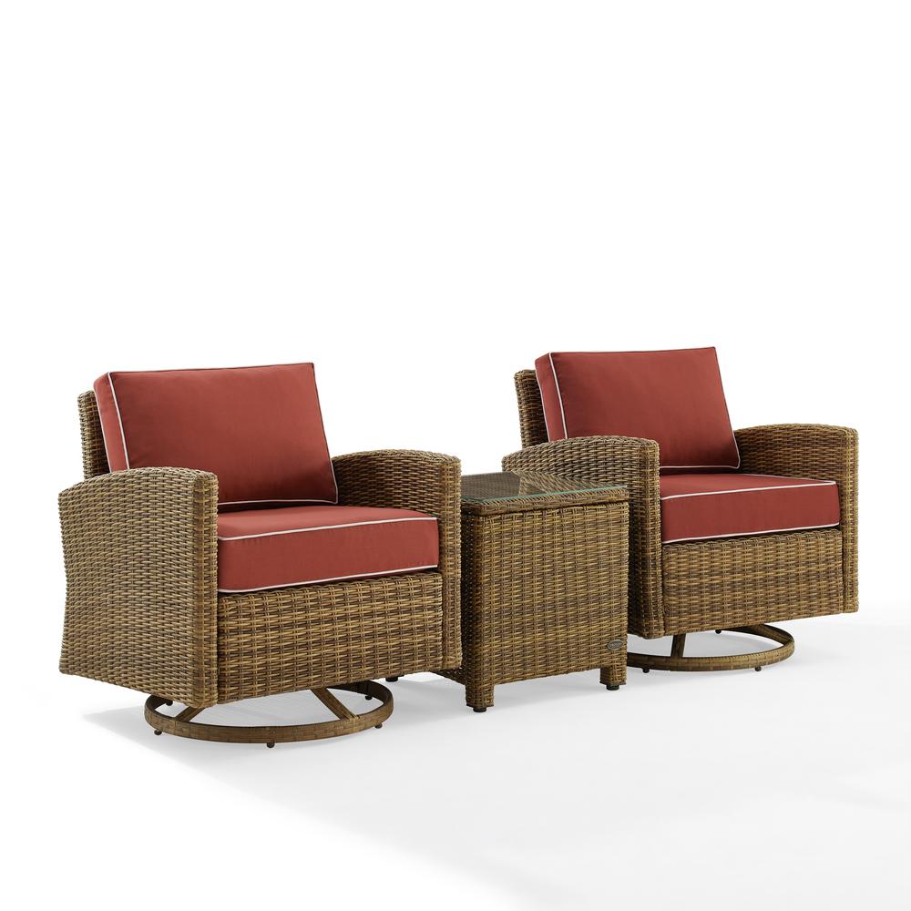 Bradenton 3Pc Wicker Swivel Rocker Outdoor Chair Set, Side Table & 2 Rockers. Picture 1