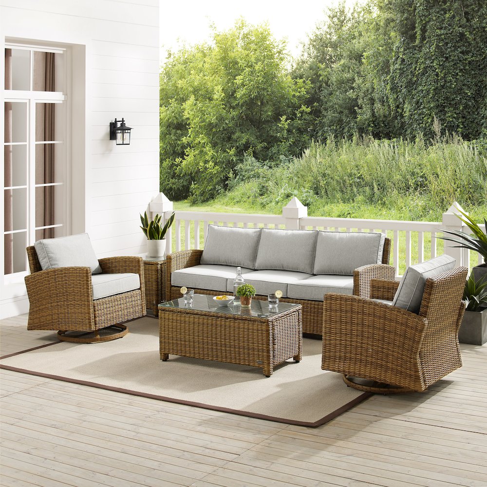 5Pc Outdoor Sofa & Swivel Rocker Set, Sofa, Coffee&Side Tables, 2 Swivel Rockers. Picture 4