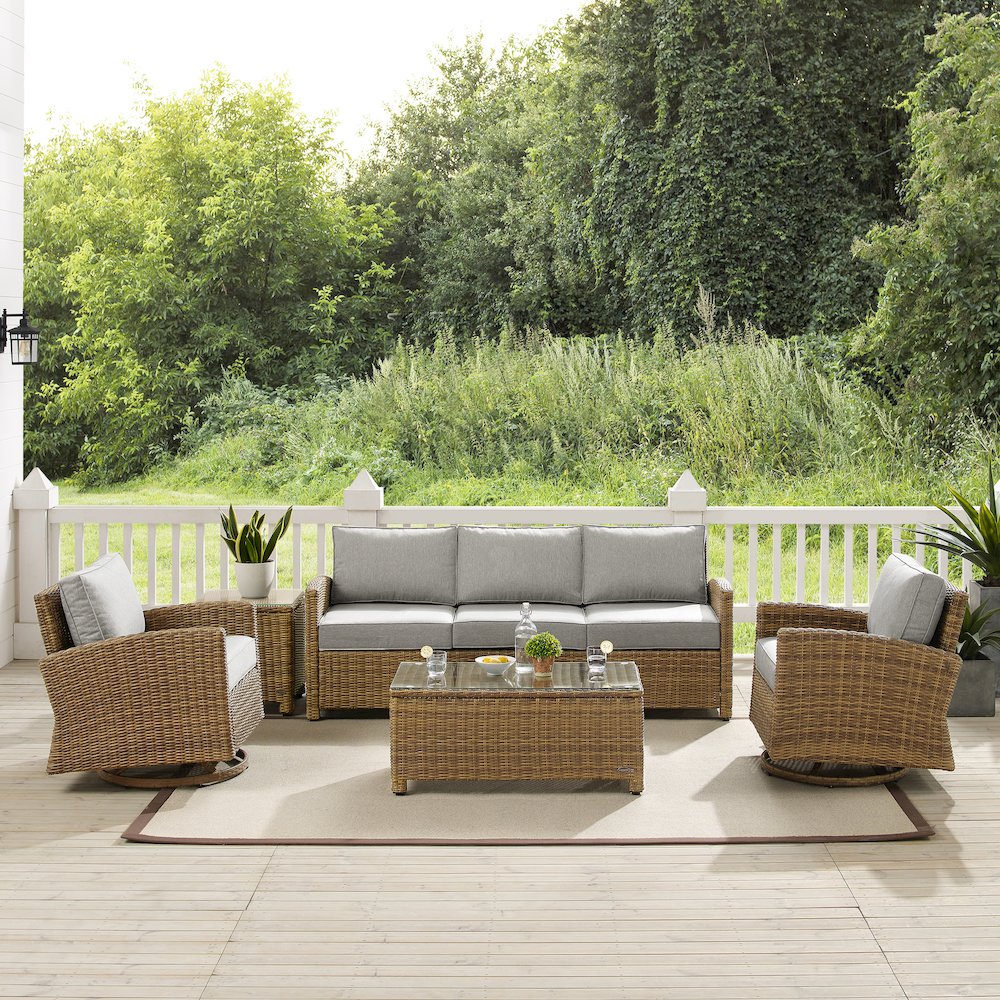 5Pc Outdoor Sofa & Swivel Rocker Set, Sofa, Coffee&Side Tables, 2 Swivel Rockers. Picture 6