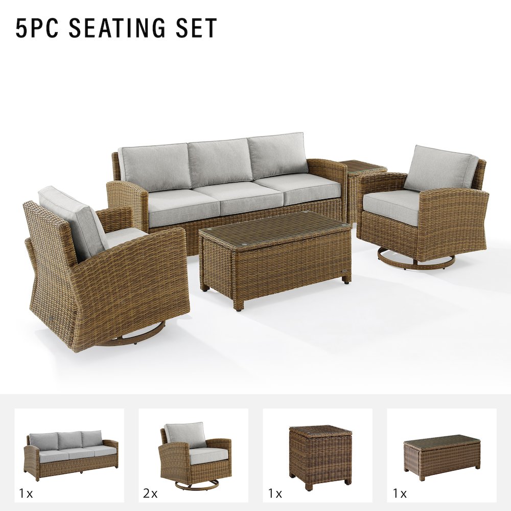 5Pc Outdoor Sofa & Swivel Rocker Set, Sofa, Coffee&Side Tables, 2 Swivel Rockers. Picture 18
