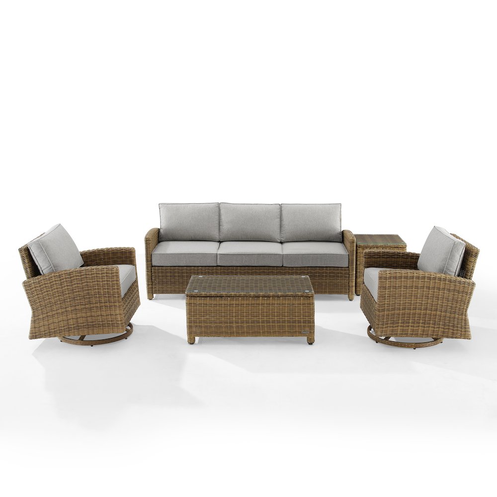 5Pc Outdoor Sofa & Swivel Rocker Set, Sofa, Coffee&Side Tables, 2 Swivel Rockers. Picture 3