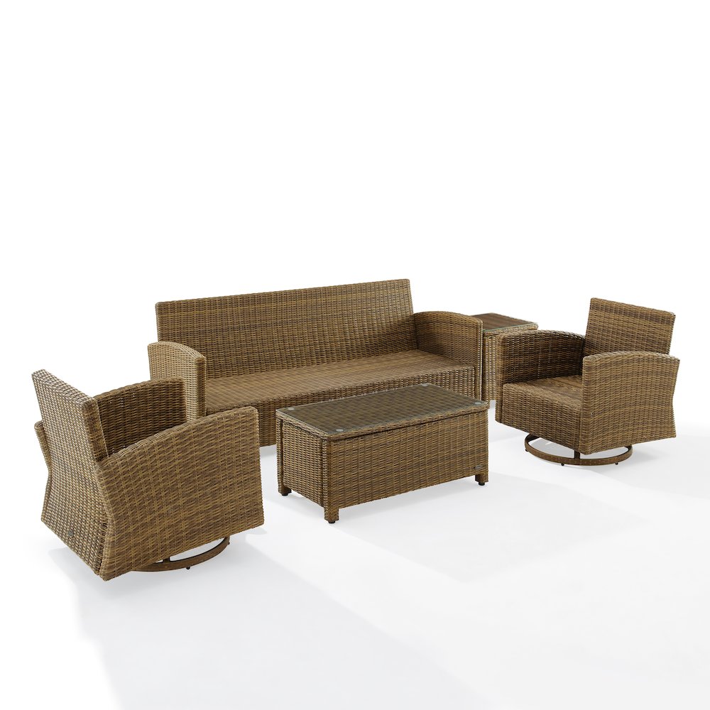 5Pc Outdoor Sofa & Swivel Rocker Set, Sofa, Coffee&Side Tables, 2 Swivel Rockers. Picture 23