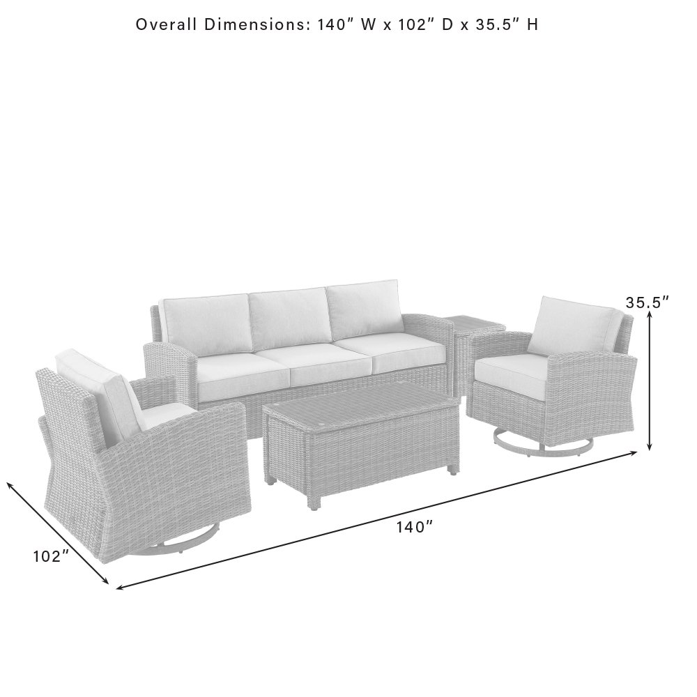 5Pc Outdoor Sofa & Swivel Rocker Set, Sofa, Coffee&Side Tables, 2 Swivel Rockers. Picture 10