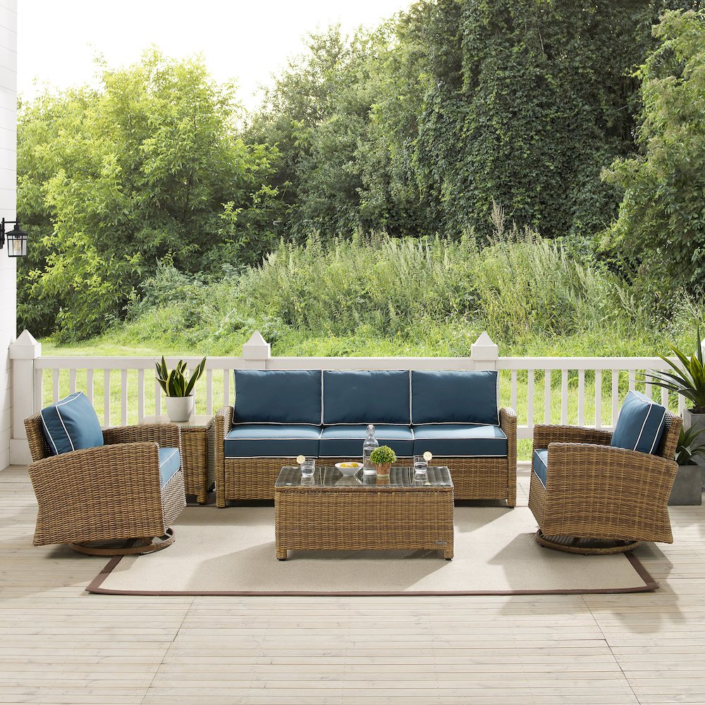 5Pc Outdoor Sofa & Swivel Rocker Set, Sofa, Coffee&Side Tables, 2 Swivel Rockers. Picture 6