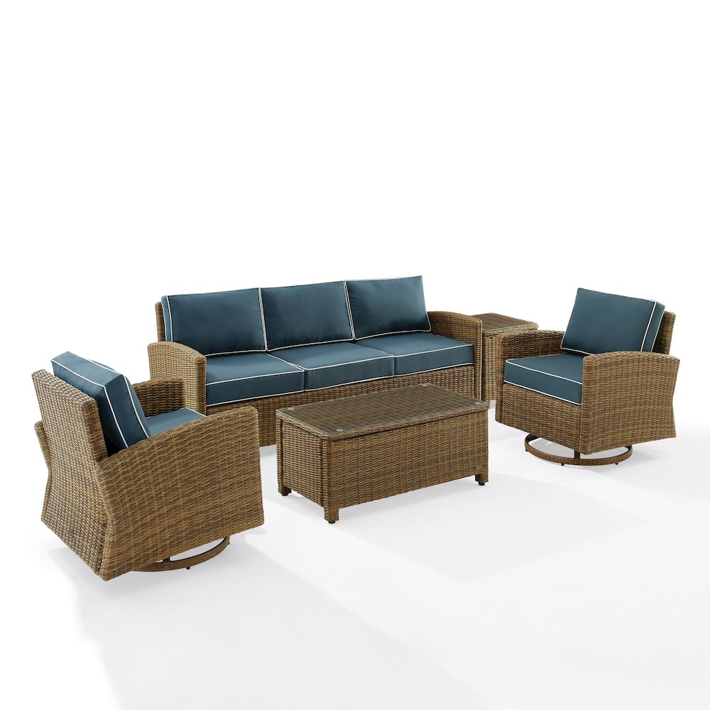 5Pc Outdoor Sofa & Swivel Rocker Set, Sofa, Coffee&Side Tables, 2 Swivel Rockers. Picture 1