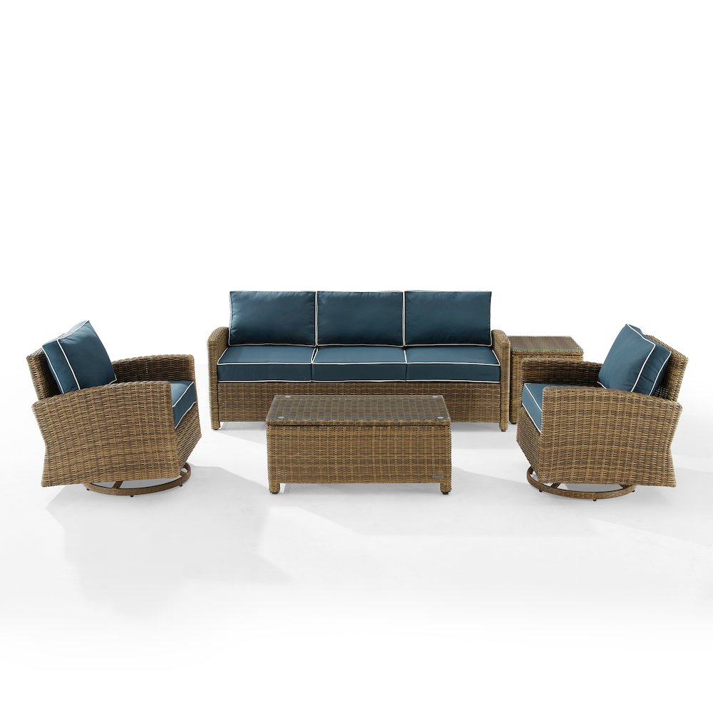 5Pc Outdoor Sofa & Swivel Rocker Set, Sofa, Coffee&Side Tables, 2 Swivel Rockers. Picture 11