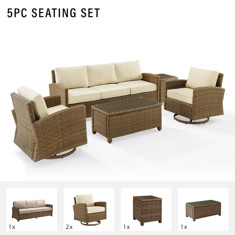 Bradenton 5Pc Wicker Outdoor Sofa And Swivel Rocker Set. Picture 16