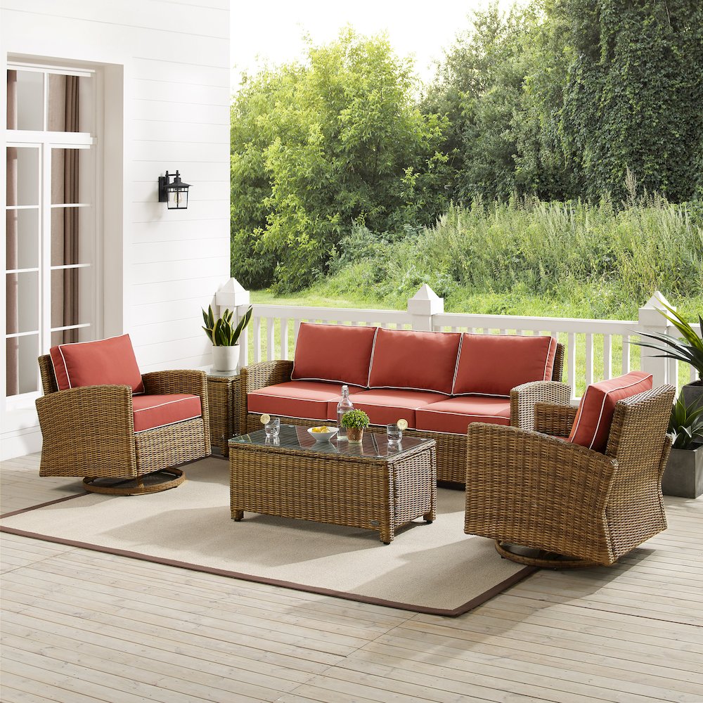 5Pc Outdoor Sofa & Swivel Rocker Set, Sofa, Coffee&Side Tables, 2 Swivel Rockers. Picture 21