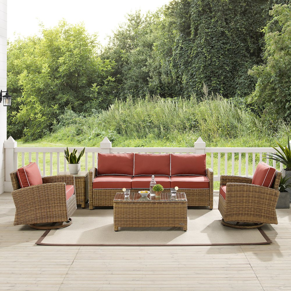 5Pc Outdoor Sofa & Swivel Rocker Set, Sofa, Coffee&Side Tables, 2 Swivel Rockers. Picture 22