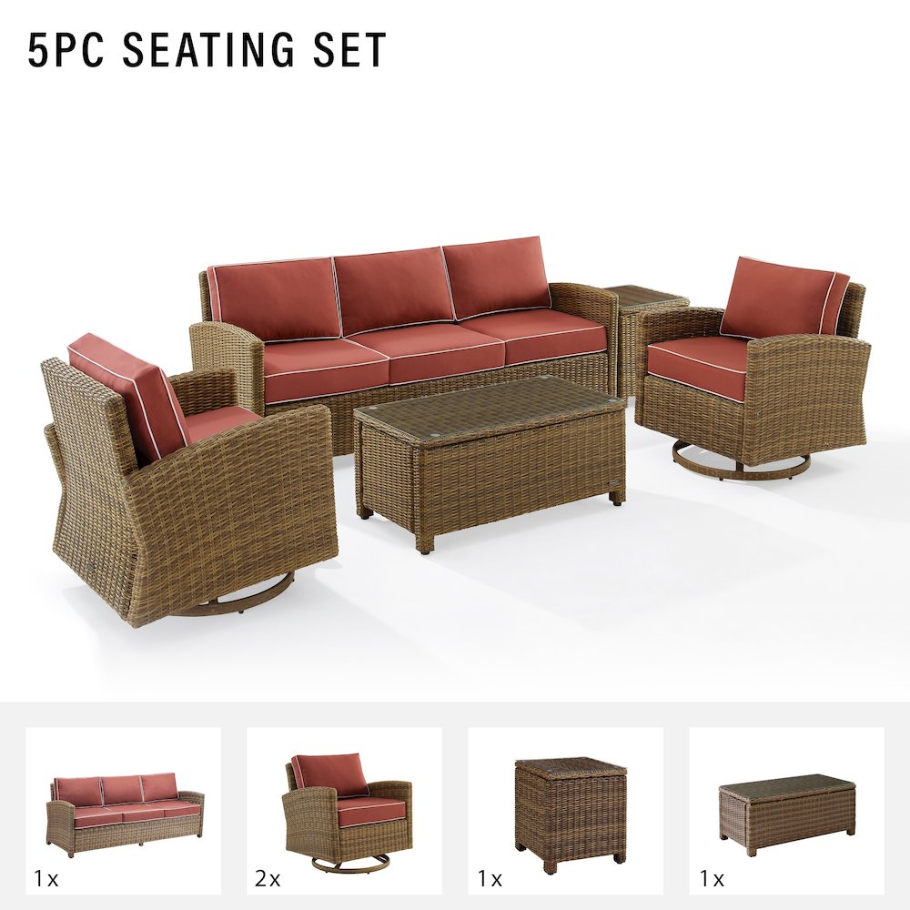 5Pc Outdoor Sofa & Swivel Rocker Set, Sofa, Coffee&Side Tables, 2 Swivel Rockers. Picture 7
