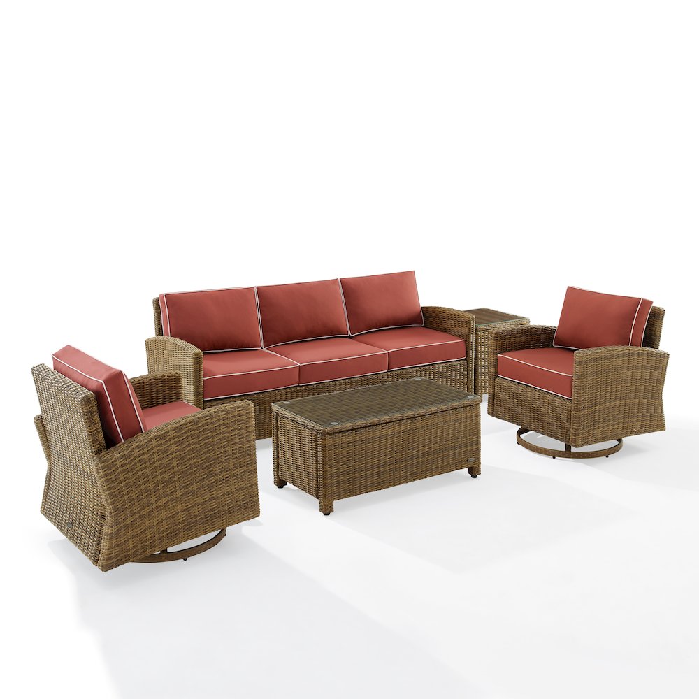 5Pc Outdoor Sofa & Swivel Rocker Set, Sofa, Coffee&Side Tables, 2 Swivel Rockers. Picture 23