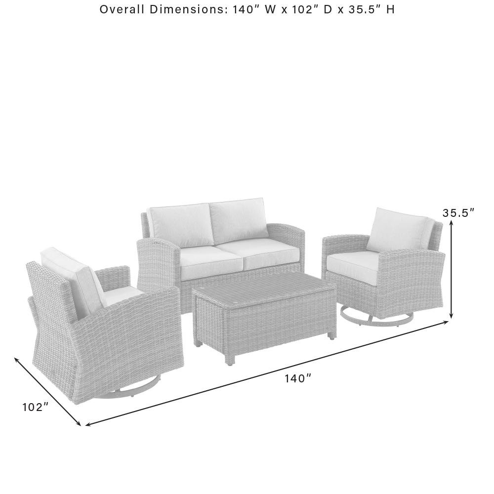Brown 4 Piece Patio Furniture Set with 2 Chairs, Loveseat, Table, Navy Cushions. Picture 11