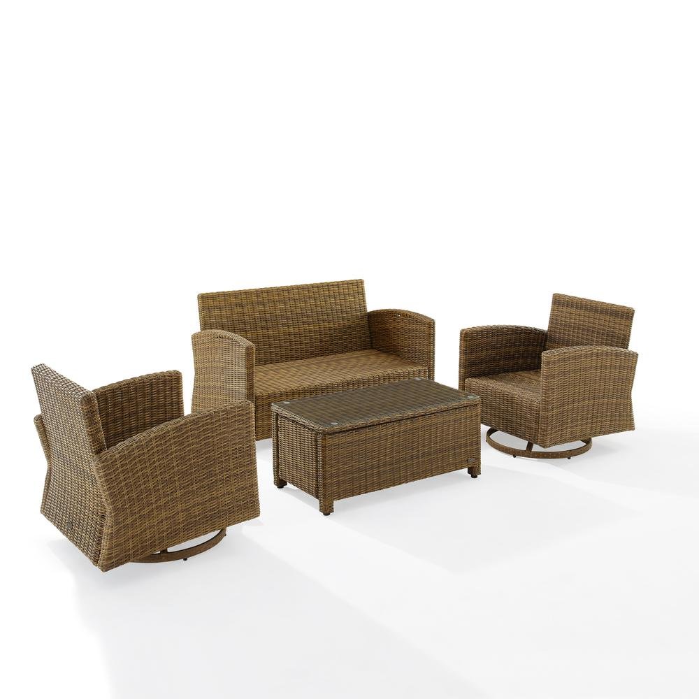 Brown 4 Piece Patio Furniture Set with 2 Chairs, Loveseat, Table, Navy Cushions. Picture 5