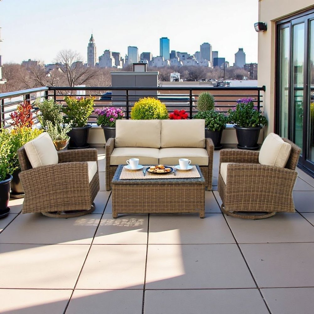 Brown 4 Piece Patio Furniture Set with 2 Chairs, Loveseat, Table, Sand Cushions. Picture 4