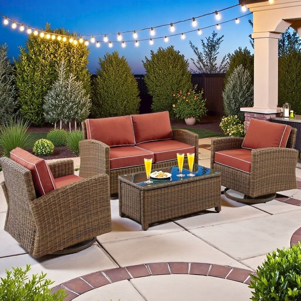 Brown 4 Piece Patio Furniture Set with 2 Chairs, Sangria Cushions. Picture 2